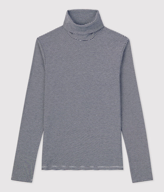 Rollkragenshirt aus Baumwolle für Damen blau SMOKING/weiss MARSHMALLOW