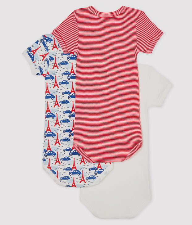 Trio kurz&auml;rmelige Baby-Bodys f&uuml;r Jungen vielfarbig