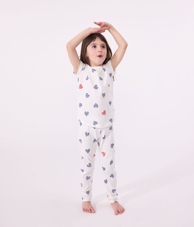 Kinder-Pyjama aus Baumwolle mit Blumenmotiv weiss/rot/vielfarbig