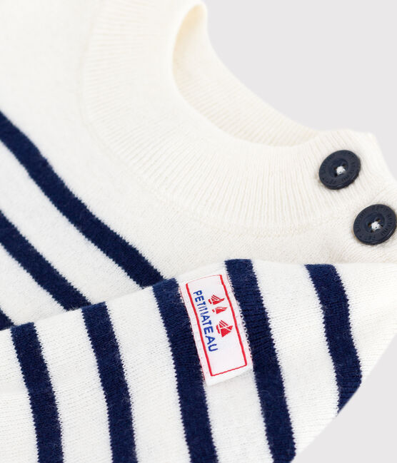 Baby-Pullover im Marine-Look aus Wolle und Baumwolle mit Streifen blau MARSHMALLOW/ SOIR