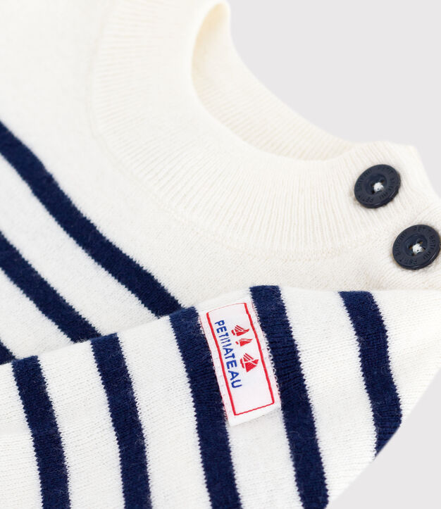 Baby-Pullover im Marine-Look aus Wolle und Baumwolle mit Streifen blau/blau