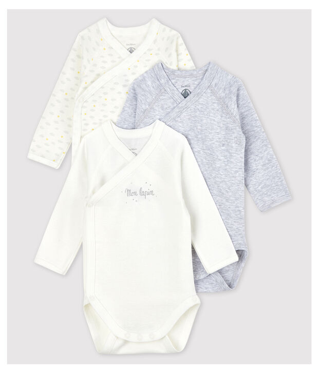 Set mit 3 lang&auml;rmeligen Baby-Bodys aus Bio-Baumwolle im Kimono-Schnitt vielfarbig