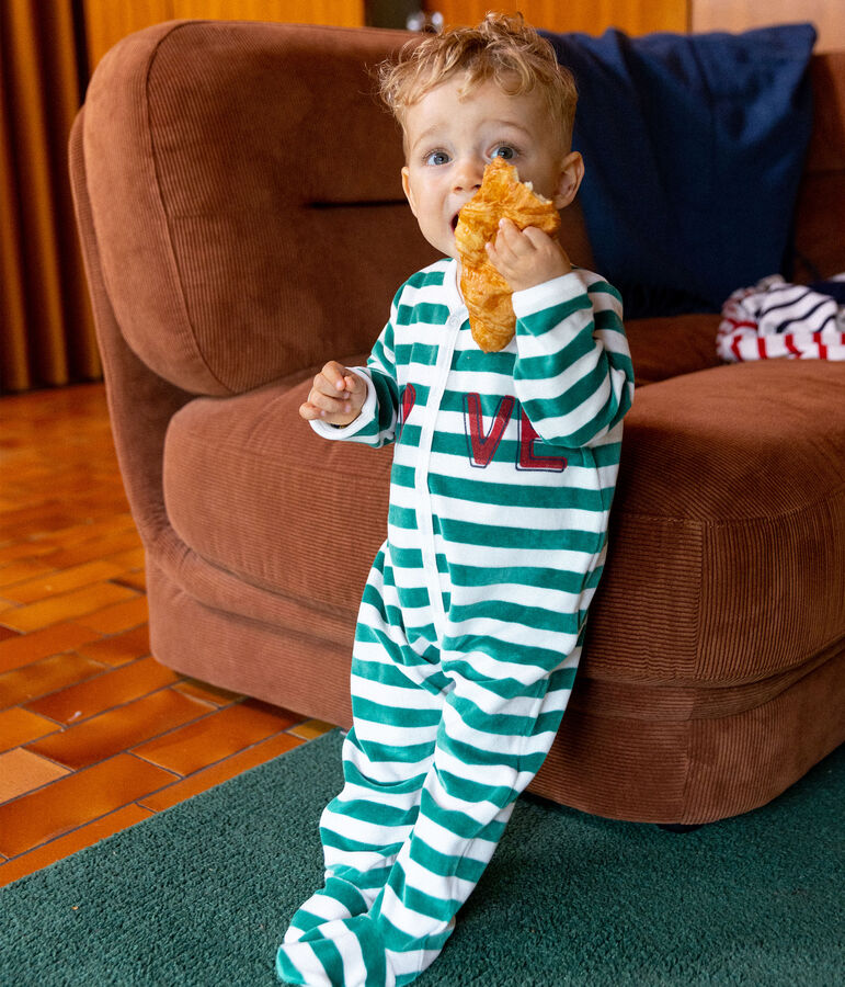 Baby-Strampler aus Nicki gr&uuml;n/weiss