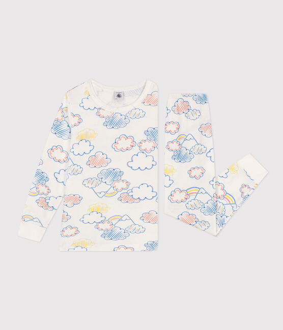Kinderpyjama aus Baumwolle mit Wolken- und Regenbogen-Printmotiv weiss MARSHMALLOW/weiss MULTICO