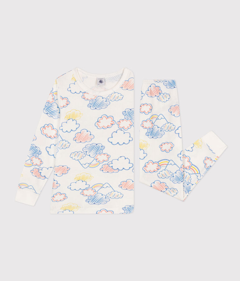 Kinderpyjama aus Baumwolle mit Wolken- und Regenbogen-Printmotiv weiss/vielfarbig