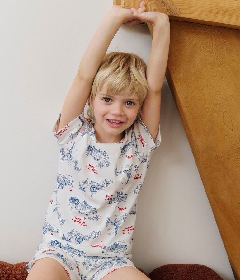 Kinder-Kurzpyjama aus Baumwolle mit Paris-Motiven weiss/vielfarbig