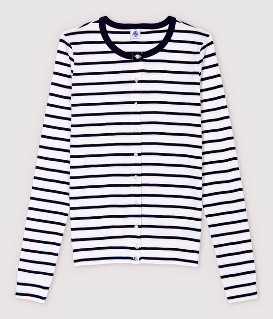 Cardigan aus Baumwolle mit Streifen für Damen weiss MARSHMALLOW/blau SMOKING