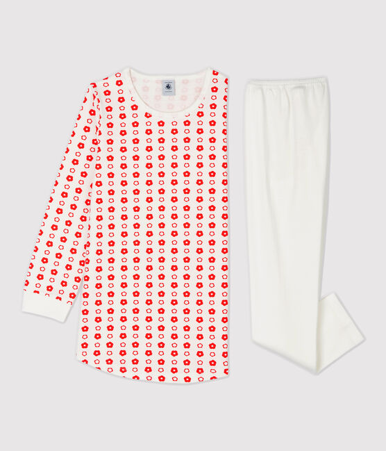 Nachthemd aus Bio-Baumwolle mit grafischem, floralem Printmuster für Mädchen weiss MARSHMALLOW/ SPICY