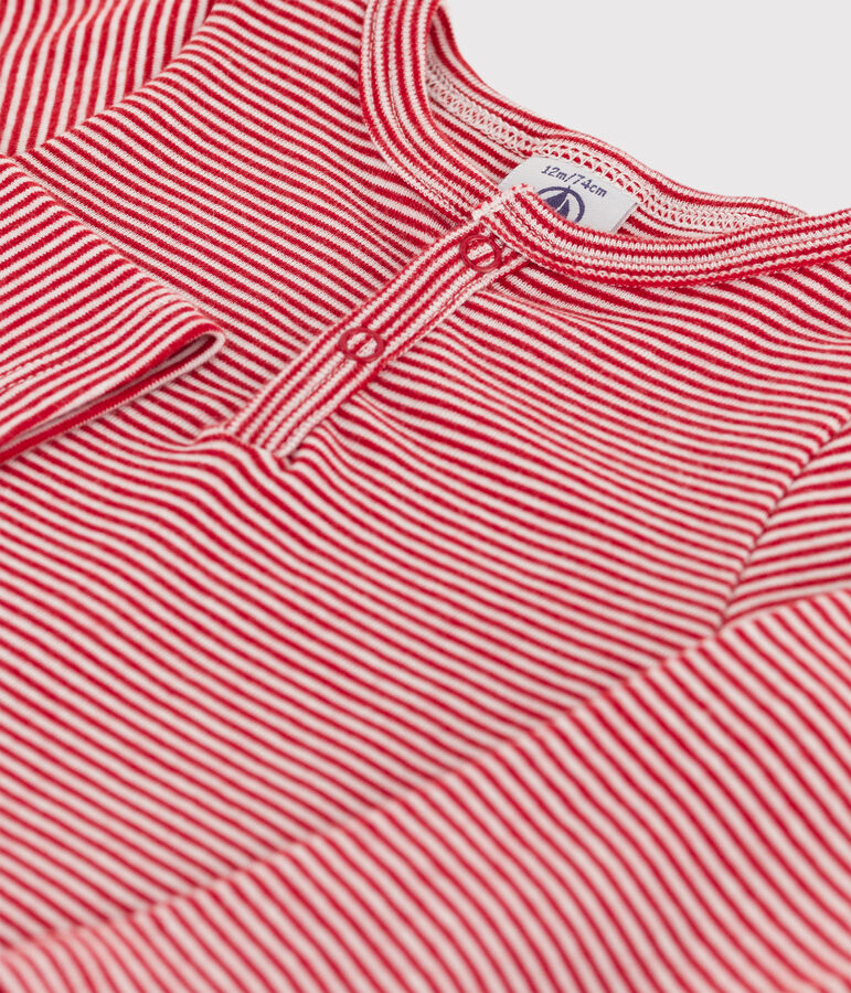 Lang&auml;rmeliger gestreifter Baby-Body aus Baumwolle mit Tunikaausschnitt STOP/ MARSHMALLOW