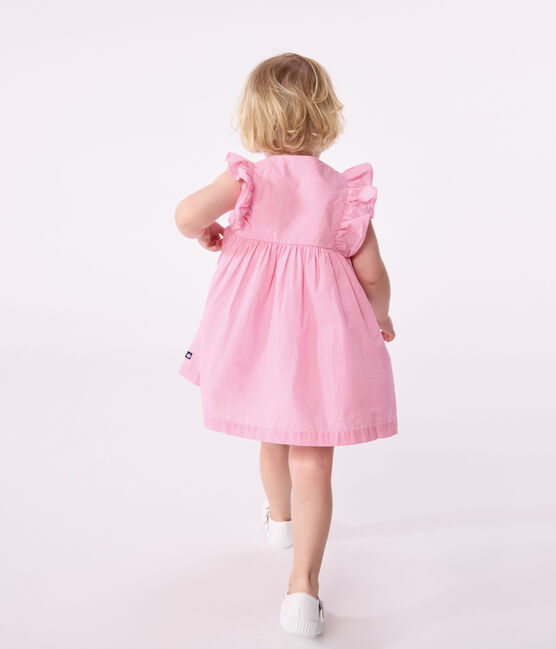 Ärmelloses Baby-Kleid aus leichter Baumwolle und Bloomer mit Vichy-Muster weiss ECUME/ PETAL