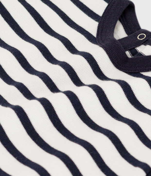 Baby-Kurzoverall aus dickem Jersey im Streifenlook weiss/blau