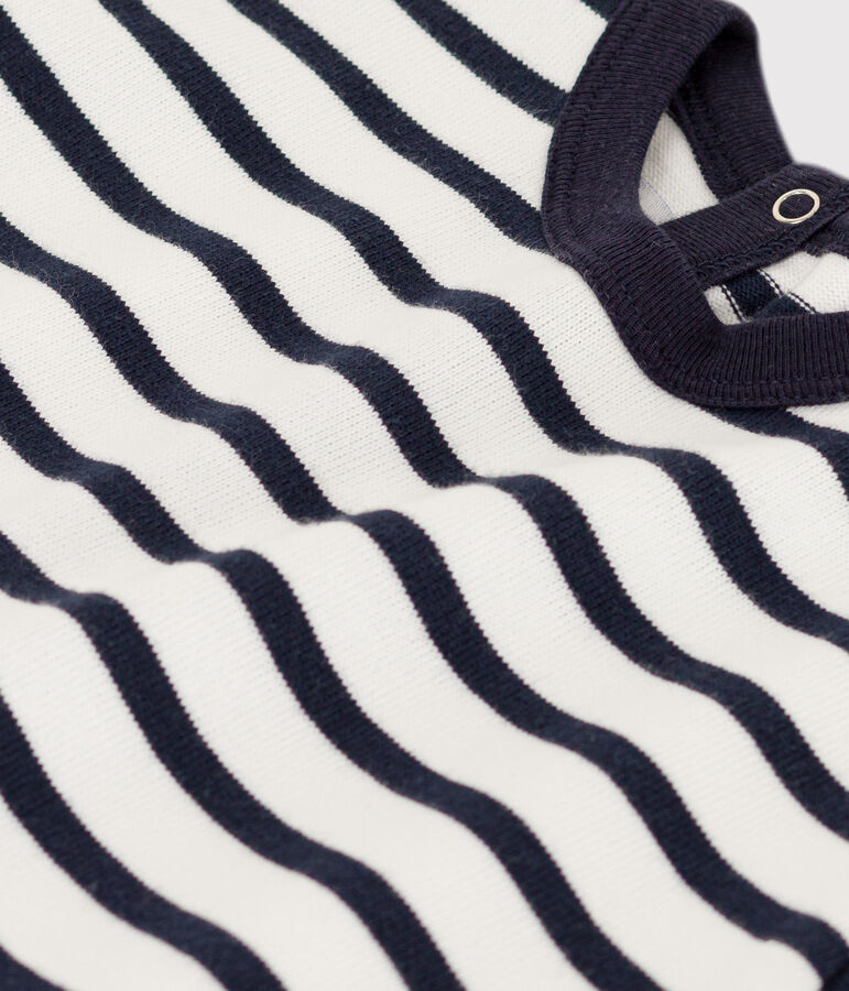 Baby-Kurzoverall aus dickem Jersey im Streifenlook weiss/blau