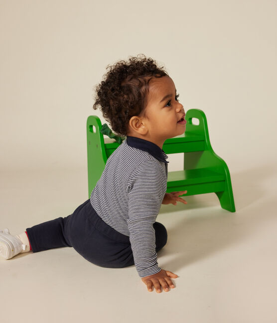 Langärmeliger Baby-Body aus Baumwolle mit Kragen blau SMOKING/weiss MARSHMALLOW
