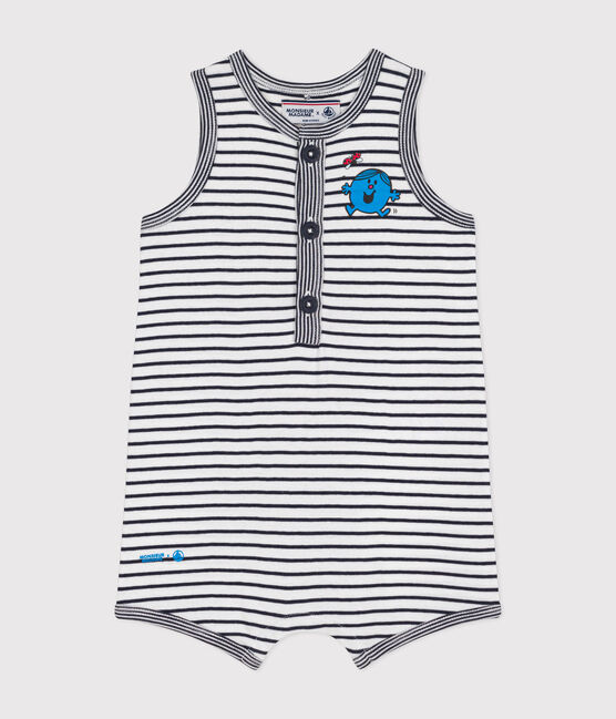 Baby-Kurzoverall Monsieur Madame aus Baumwolle weiss MARSHMALLOW/blau SMOKING