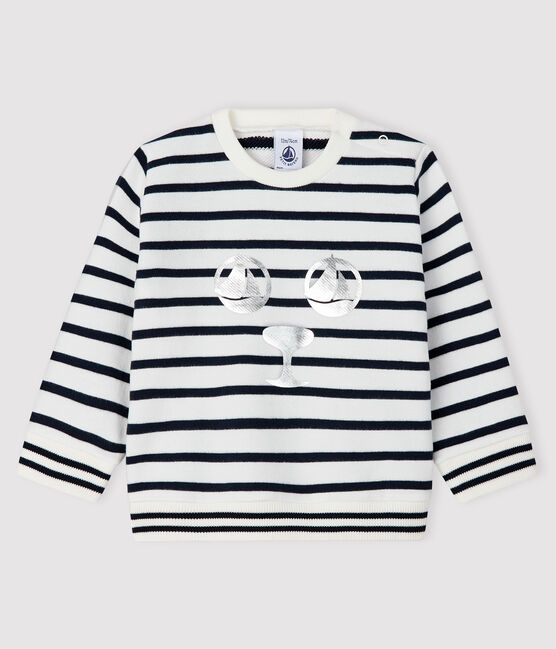 Baby-Sweatshirt aus Molton für Mädchen weiss MARSHMALLOW/blau SMOKING
