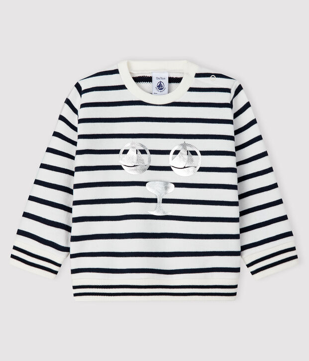Baby-Sweatshirt aus Molton f&uuml;r M&auml;dchen weiss/blau