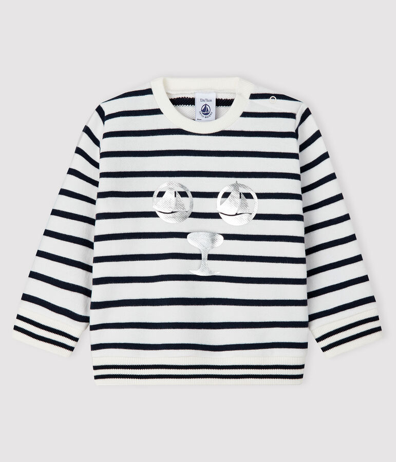 Baby-Sweatshirt aus Molton f&uuml;r M&auml;dchen weiss/blau