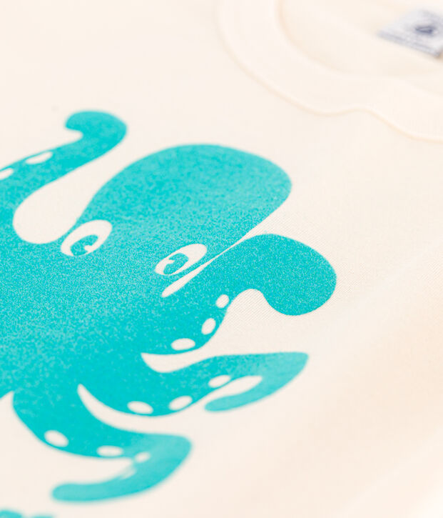 Kurz&auml;rmeliges beflocktes Kinder-T-Shirt f&uuml;r Jungen naturfarben