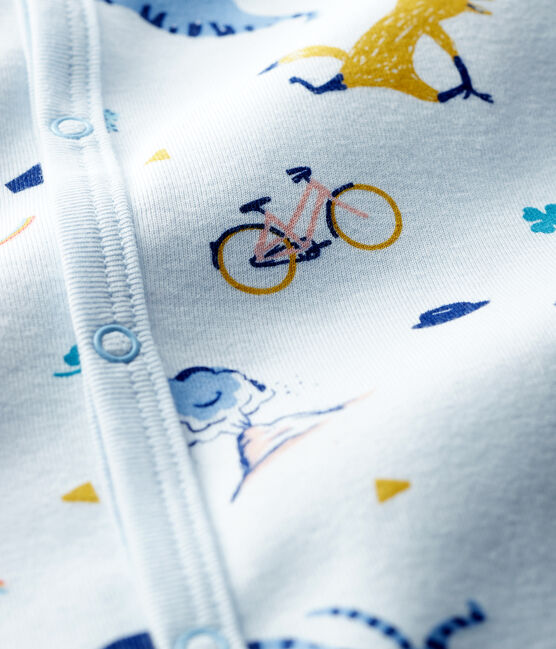 Blauer Baby-Strampler aus Rippstrick mit Tier-Druck für Jungen blau FRAICHEUR/weiss MULTICO