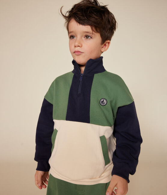 Kinder-Sweatshirt mit Reißverschluss-Stehkragen aus Molton für Jungen weiss AVALANCHE/ MULTICO