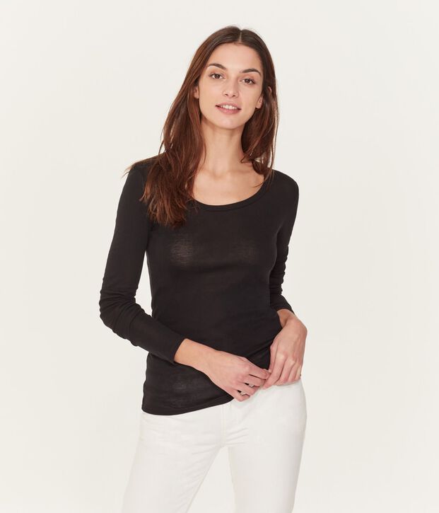Lang&auml;rmliges T-Shirt mit T&auml;nzerinnenkragen f&uuml;r Damen schwarz