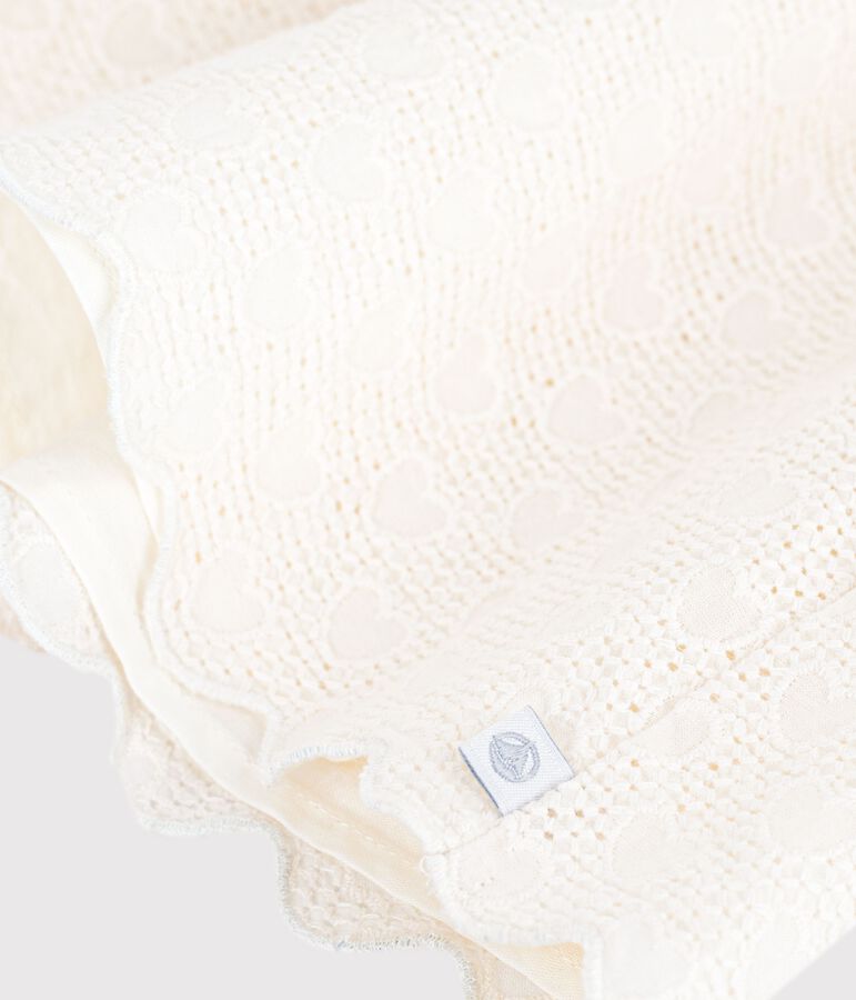 Kurz&auml;rmelige Kinder-Bluse aus Baumwolle mit Herzmotiven weiss MARSHMALLOW