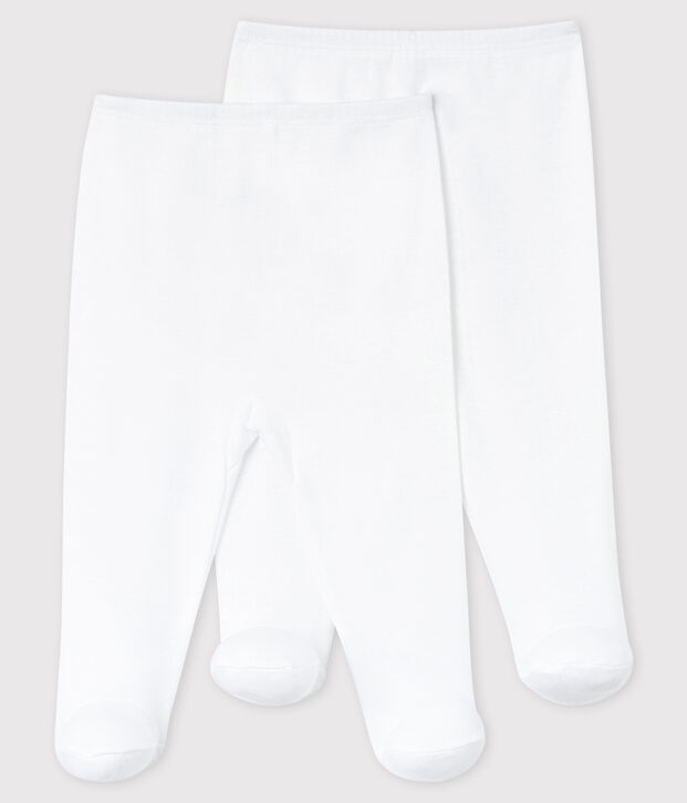 2er-Set wei&szlig;e Baby-Hosen mit F&uuml;&szlig;en aus Bio-Baumwolle weiss