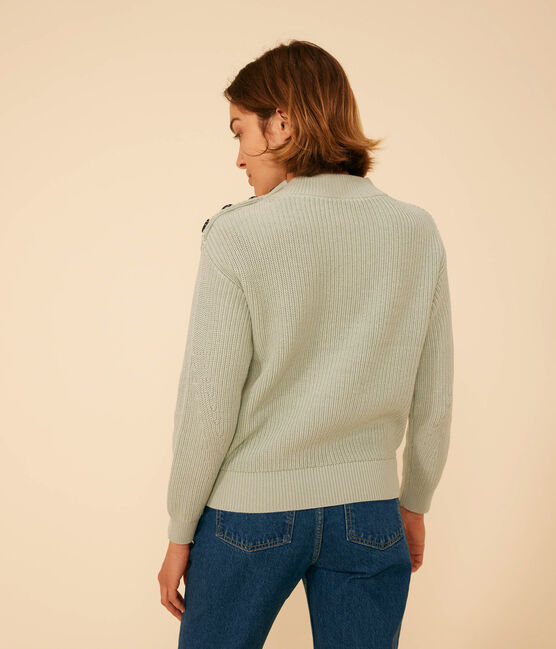 Damenpullover mit Patentmuster aus Baumwolle grün HERBIER