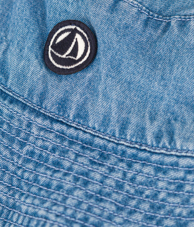 Baby-Fischerhut aus blauem Denim mit Bindeb&auml;ndern blau