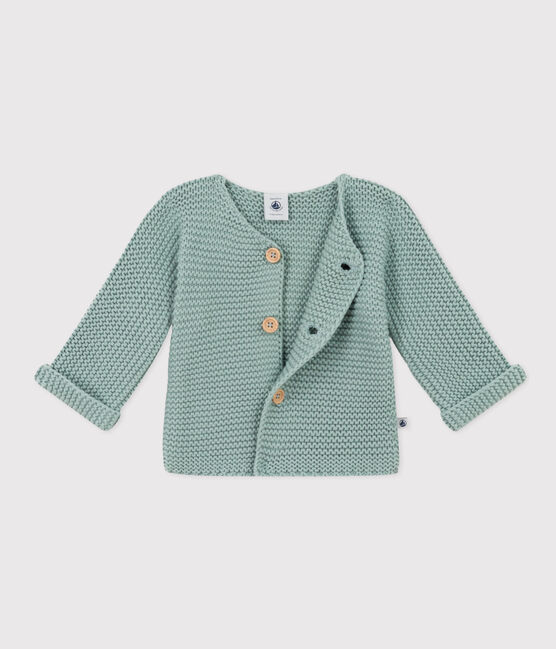 Baby-Cardigan kraus rechts gestrickt grün PAUL