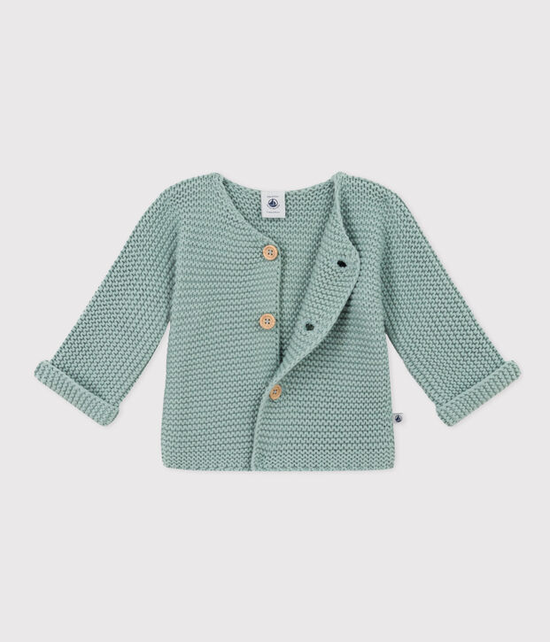 Baby-Cardigan kraus rechts gestrickt gr&uuml;n