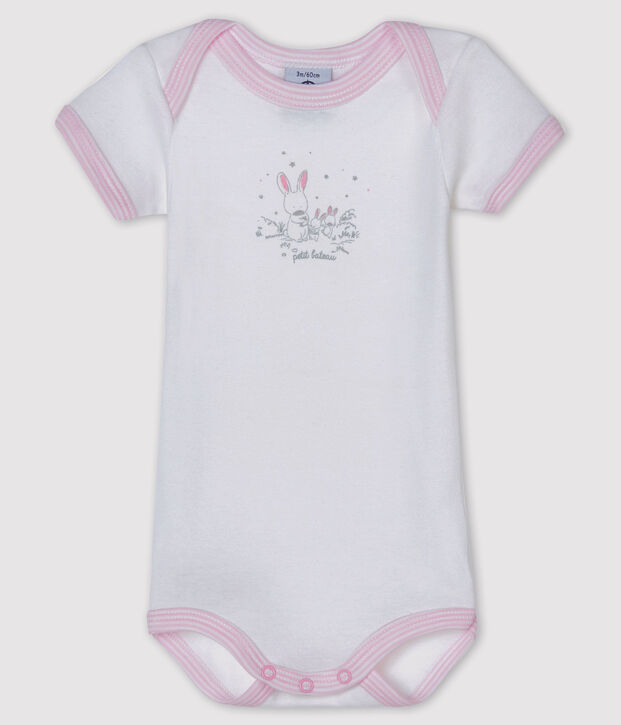 Kurz&auml;rmeliger Baby-Body f&uuml;r M&auml;dchen weiss/rosa