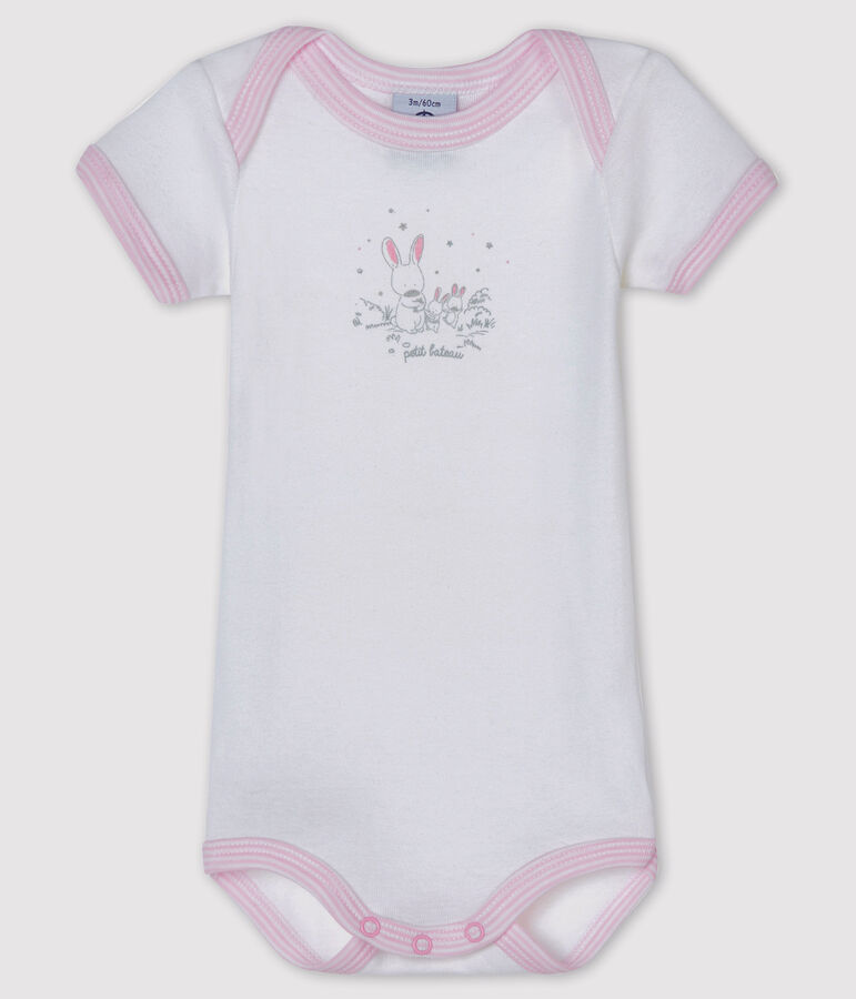 Kurz&auml;rmeliger Baby-Body f&uuml;r M&auml;dchen weiss/rosa