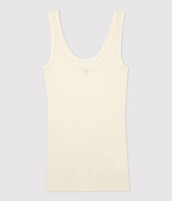 Damen-Tanktop aus Wolle und Baumwolle weiss MARSHMALLOW