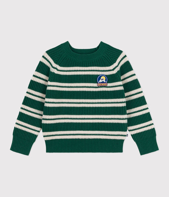 Kinder-Pullover aus Wolle und Baumwolle mit Streifen grün WILLOW/ AVALANCHE