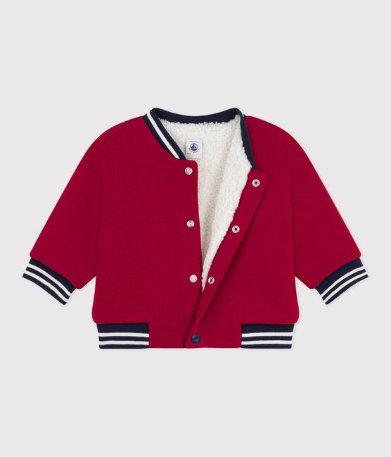 Baby College-Jacke aus einfarbiger Baumwolle und Sherpa AMARANTE