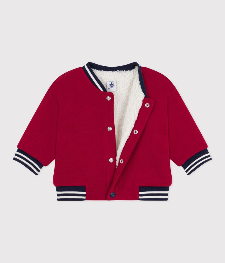 Baby College-Jacke aus einfarbiger Baumwolle und Sherpa rot