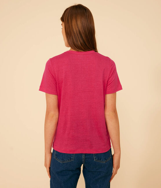 Damen-T-Shirt L'Iconique aus Leinen rosa DELHI