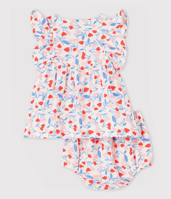Ärmelloses Baby-Kleid mit Bloomers für Mädchen rosa FLEUR/weiss MULTICO