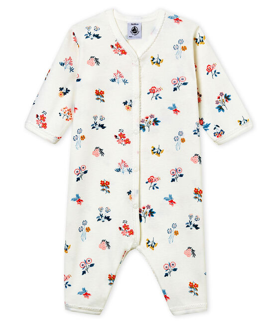 Baby Mädchen Strampler ohne Fuß in Rippstrick weiss MARSHMALLOW/weiss MULTICO