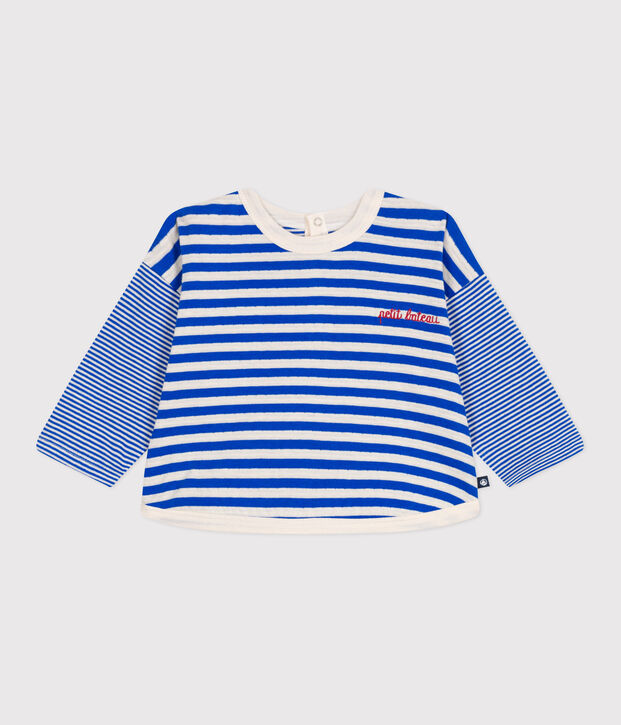 Lang&auml;rmeliges Baby-T-Shirt aus Baumwolle mit Streifen blau/naturfarben
