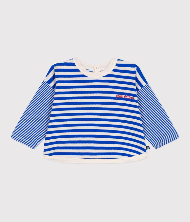 Lang&auml;rmeliges Baby-T-Shirt aus Baumwolle mit Streifen blau/naturfarben