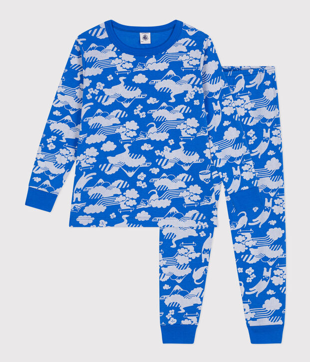 Kinderpyjama aus Baumwolle mit Printmotiv blau/weiss