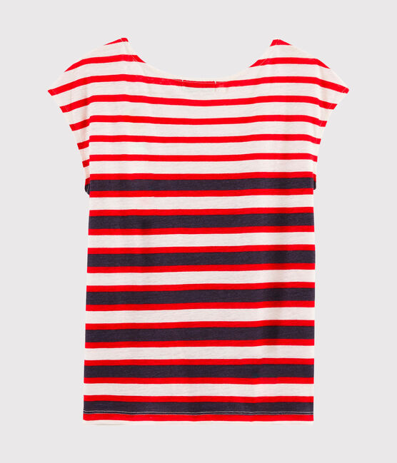 T-Shirt aus Leinen für Damen weiss MARSHMALLOW/rot PEPS/ MEDIEVAL