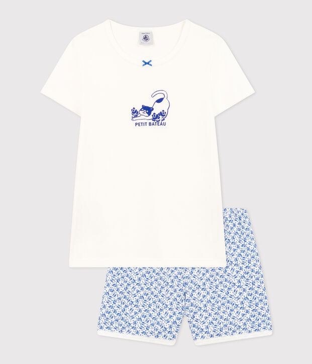 Kurzer Kinderpyjama aus Baumwolle blau/blau