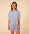 Damen-Pyjama, Shorts und T-Shirt aus Baumwolle mit Blumenmuster blau MARSHMALLOW/ INCOGNITO