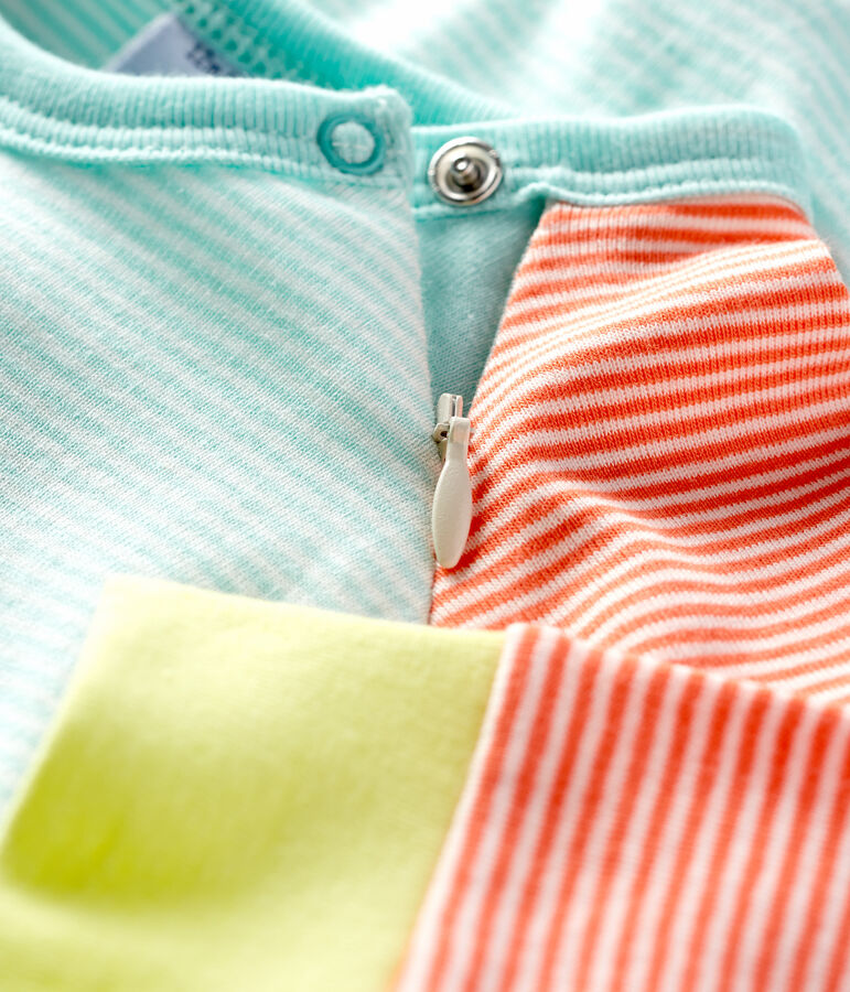 Strampler ohne Fu&szlig; aus Rippstrick orange CORAL/weiss MARSHMALLOW