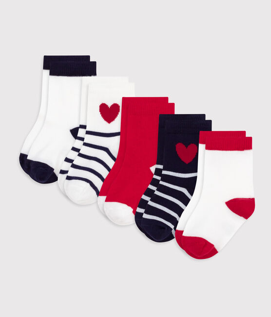 5er-Set Baby-Socken aus Baumwolle mit Streifen und Herzen variante 1