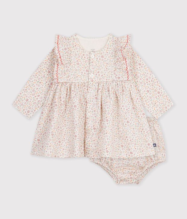 Baby-Kleid aus Baumwolle mit Blumenmuster naturfarben/vielfarbig
