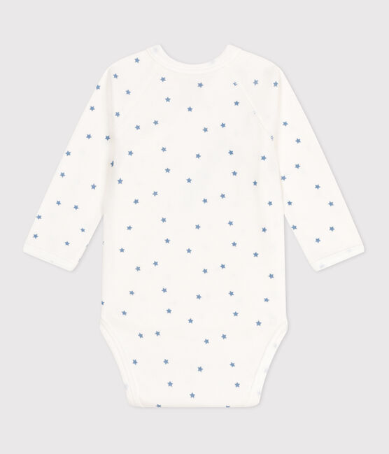 Langärmeliger Wickelbody aus Baumwolle weiss MARSHMALLOW/blau ALASKA